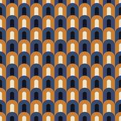 Blue and Gold Geometric Scale Seamless Vector Repeat Pattern