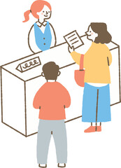 窓口で書類を渡す女性_色