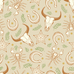 Western Cowboy Scatter Seamless Vector Repeat Pattern