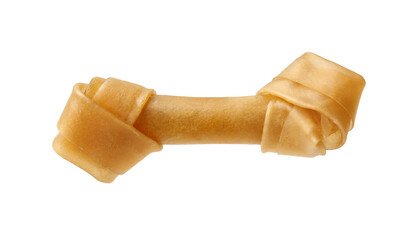 Knotted bone dog treat on white background