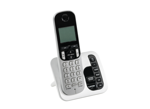 Old cordless landline telephone and answering machine.  Isolated with cut out background.