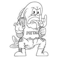 coloring illustration of cartoon cute metal fish