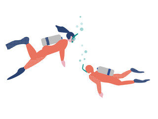 スキューバダイビングをするカップルのイラスト