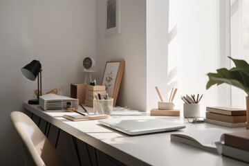 Office place at home that is well lit. Generative AI