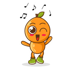 Orange Fruit cartoon mascot character Listening music. Cute Orange cartoon character dances to music