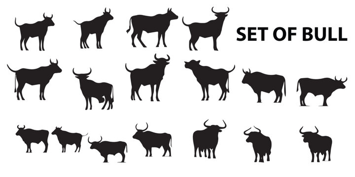 A set of animals in black and white vector design.