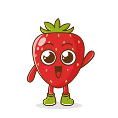 A happy strawberry waving its hands. Cute funny strawberry fruit waving hand character