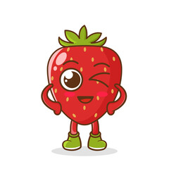wink strawberry cute fruit character mascot vector design