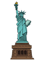 cartoon statue of liberty on transparent background isolated on pedestal drawing humor stock png