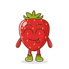 Cute strawberry character is teasing and sticking out his tongue. eyes closed tongue out emoji