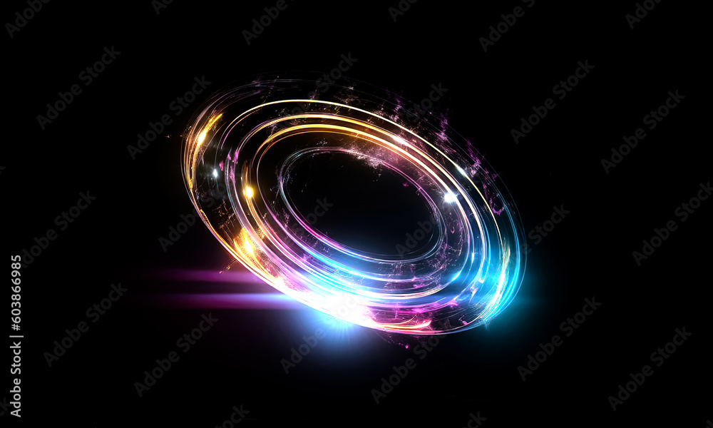 Wall mural glow swirl light effect. circular lens flare. abstract rotational lines on transparent background
