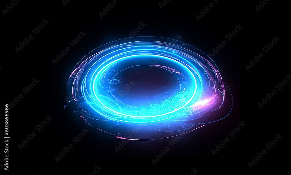 Wall mural glow swirl light effect. circular lens flare. abstract rotational lines on transparent background