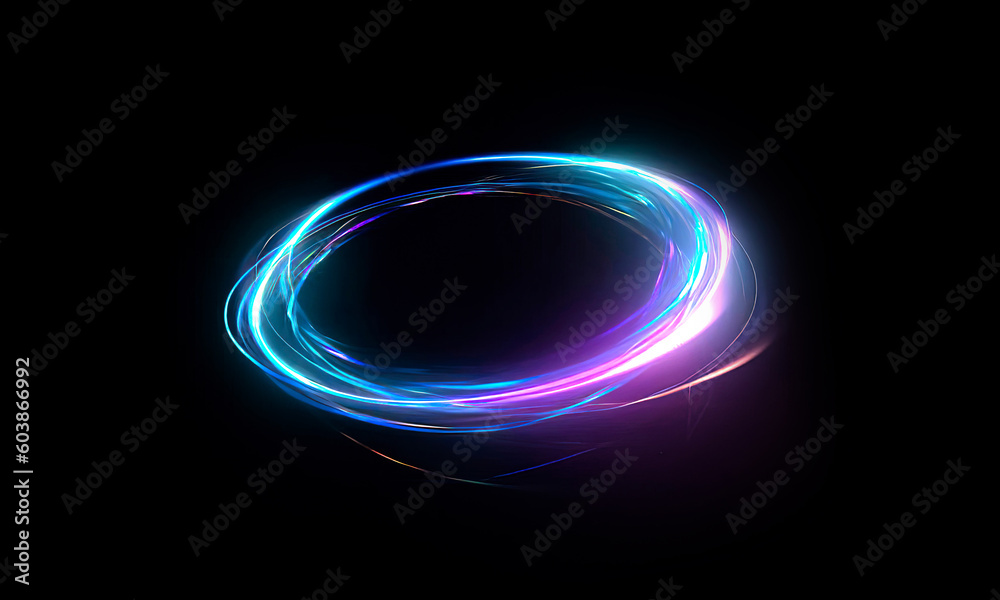 Wall mural glow swirl light effect. circular lens flare. abstract rotational lines on transparent background