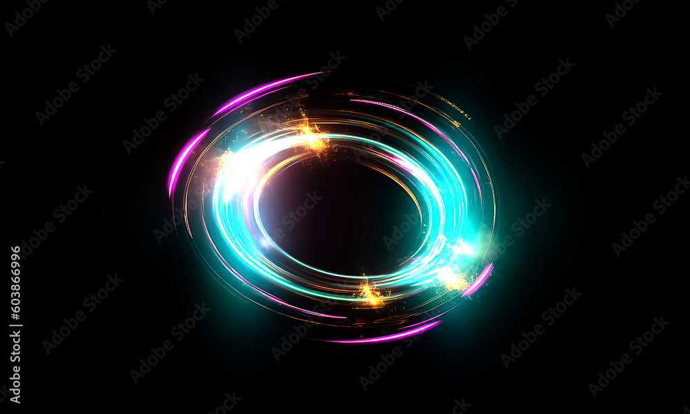 Wall mural glow swirl light effect. circular lens flare. abstract rotational lines on transparent background
