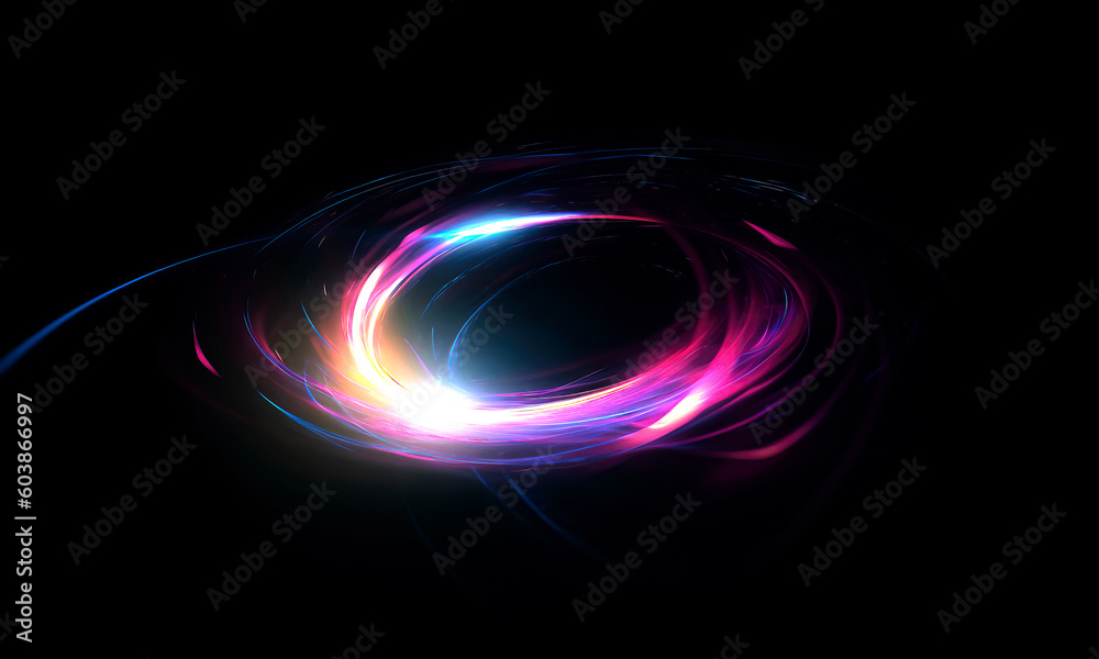 Wall mural glow swirl light effect. circular lens flare. abstract rotational lines on transparent background