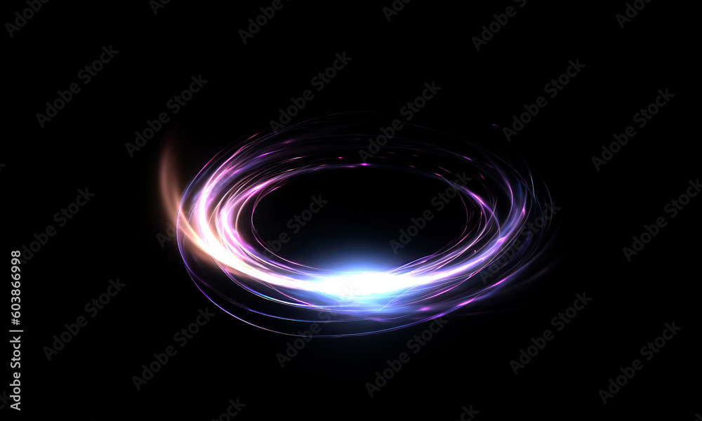 Wall mural glow swirl light effect. circular lens flare. abstract rotational lines on transparent background