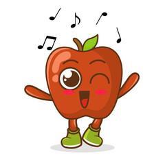 apple Fruit cartoon mascot character Listening music. Cute apple cartoon character dances to music