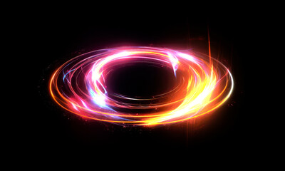 Glow swirl light effect. Circular lens flare. Abstract rotational lines on transparent background	