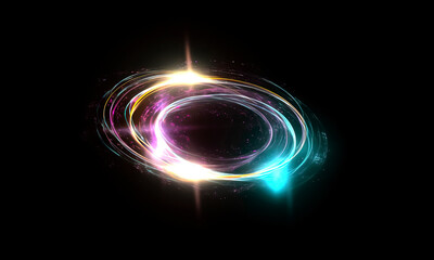 Glow swirl light effect. Circular lens flare. Abstract rotational lines on transparent background	