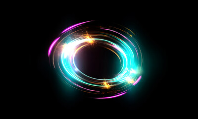 Glow swirl light effect. Circular lens flare. Abstract rotational lines on transparent background	