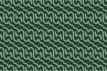 Seamless geometric pattern for wrapping, fabric and ornament. Vector illustration in green color with line, curve, star ,petals, and floral ornament.