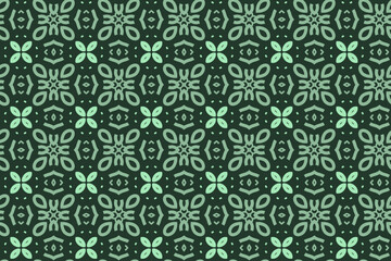 Seamless abstract modern geometric floral line pattern in elegant green background