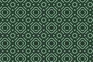 Seamless abstract modern geometric floral line pattern in elegant green background