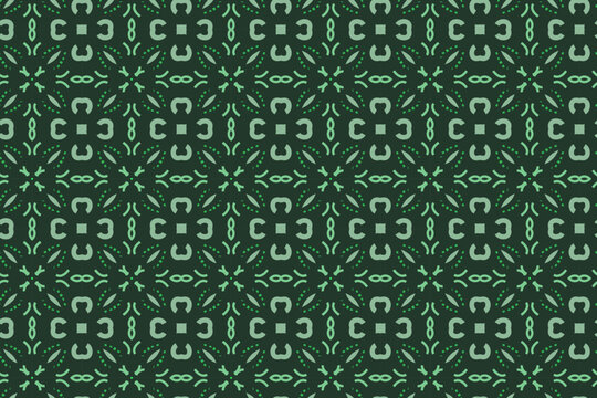 Seamless abstract modern geometric floral line pattern in elegant green background