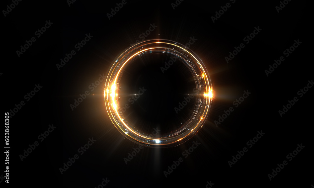 Wall mural glow swirl light effect. circular lens flare. abstract rotational lines on transparent background