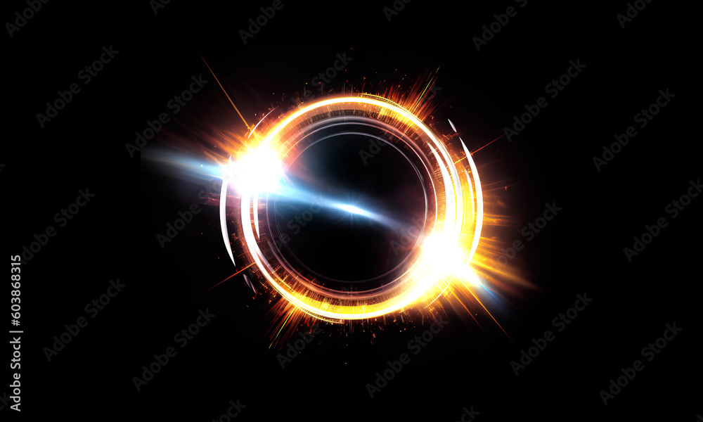 Wall mural glow swirl light effect. circular lens flare. abstract rotational lines on transparent background