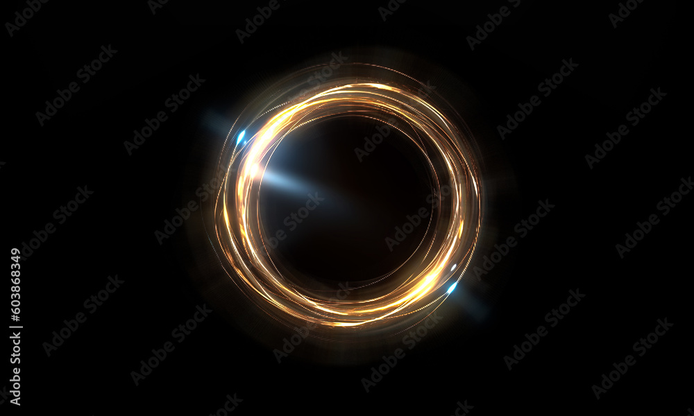 Wall mural glow swirl light effect. circular lens flare. abstract rotational lines on transparent background