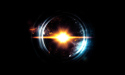 Lens flare glowing spark light effect. Laser beams, horizontal light rays. Beautiful light flares.	
