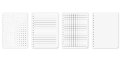 Squared and lined paper sheets of notebook or copybook. paper sheet of lines and squares notepad pages set. Vector illustration.