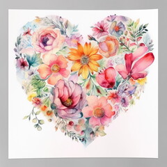 Heart of flowers on white background