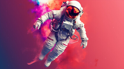 Fototapeta premium Psychedelic Astral Soar: A Vibrant Journey of Saluting Space Exploration