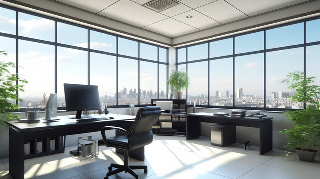 オフィス風景　無人　AI生成画像　ジェネレーティブAI