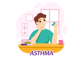 Asthma Disease Vector Illustration with Human Lungs and Inhalers for Breathing in Healthcare Flat Cartoon Hand Drawn Landing Page Templates