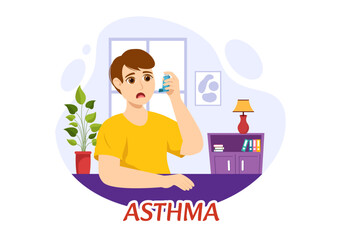 Asthma Disease Vector Illustration with Human Lungs and Inhalers for Breathing in Healthcare Flat Cartoon Hand Drawn Landing Page Templates
