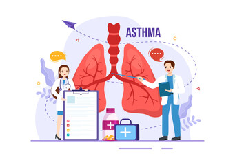 Asthma Disease Vector Illustration with Human Lungs and Inhalers for Breathing in Healthcare Flat Cartoon Hand Drawn Landing Page Templates