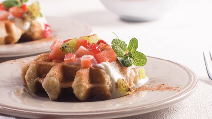 Fresh egg waffles dessert