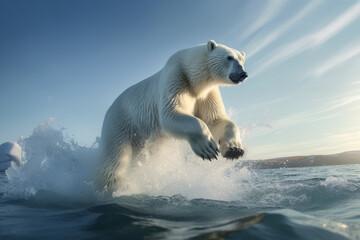 Obraz na płótnie Canvas Polar bear in a melting iceberg, global warming effects, environment