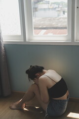 panic attacks alone young girl sad fear stressful depressed emotional.crying use hand cover face...