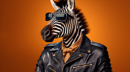 Zebra in leather and glasses
