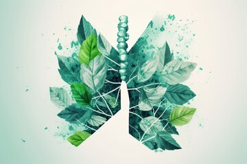Lung with Green Leaves Illustration Created with Generative AI