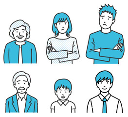 人物高齢者と青年と子どもアイコンセット