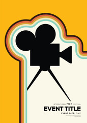 Movie poster design template background with vintage film camera