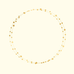 Gold Round Christmas Fairy Lights Frame Border. Abstract golden dots circle frame.