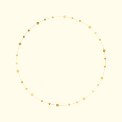 Gold Round Christmas Fairy Lights Frame Border. Abstract golden dots circle frame.
