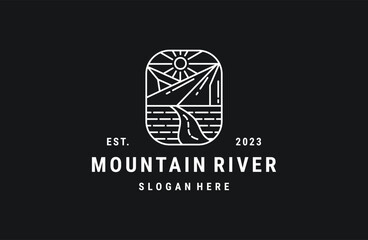 Mountain river logo vector icon illustration hipster vintage retro .