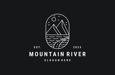 Mountain river logo vector icon illustration hipster vintage retro .